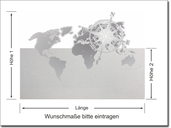 Preview: Sichtschutzfolie Kompass und Weltkarte im Digitaldruck