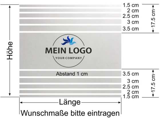Sichtschutzfolie Streifen Firmenlogo gedruckt - Ansicht Beispielbild