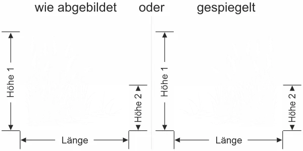 Sichtschutzfolie Schilfgras am Seeufer - Ansicht Ausrichtung mit Farbauswahl und Anleitung zur Größenberechnung - Vorschlag 1
