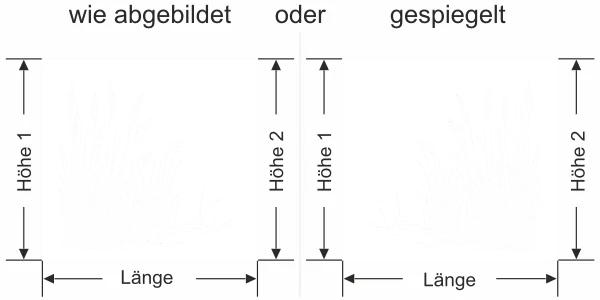 Sichtschutzfolie Schilfgras am Seeufer - Ansicht Ausrichtung mit Farbauswahl und Anleitung zur Größenberechnung - Vorschlag 2