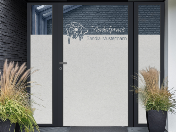 Preview: Sichtschutzfolie mit Wunschtext für Tierarzt
