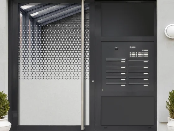 Fensterfolie Verlauf mit Kreisen auf Haustür