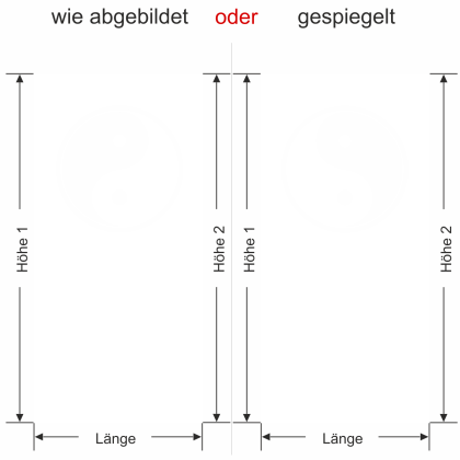 Preview: Sichtschutz für das Bad mit Yin & Yang - Ansicht Ausrichtung mit Farbauswahl Vorschlag 1