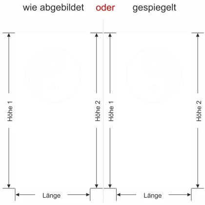 Sichtschutz für das Bad mit Yin & Yang - Ansicht Ausrichtung mit Farbauswahl Vorschlag 1