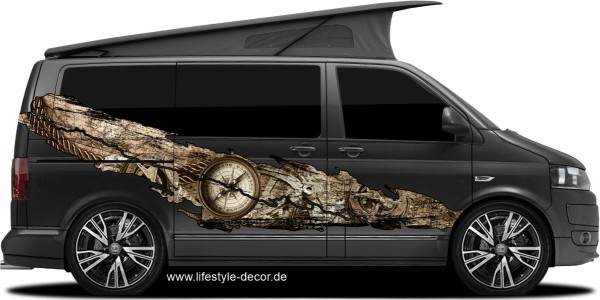 Preview: Caravanaufkleber Landkarte mit Kompass Preview: Caravanaufkleber Landkarte mit Kompass