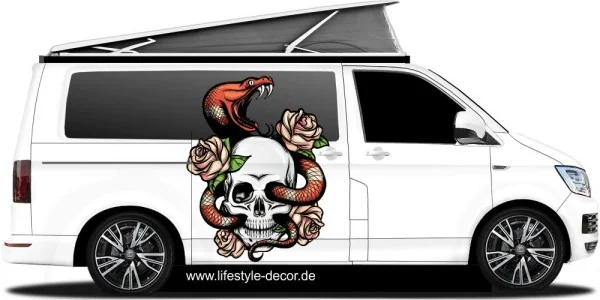 Autoaufkleber Totenkopf mit Blumen und Schlange