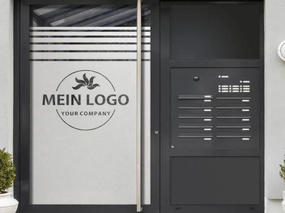 Sichtschutzfolie Blickschutz mit Logo auf Eingangstür