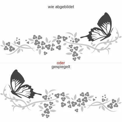 Buntes Wandtattoo mit Blütenzauber Ornament und Schmetterling - Ansicht Ausrichtung