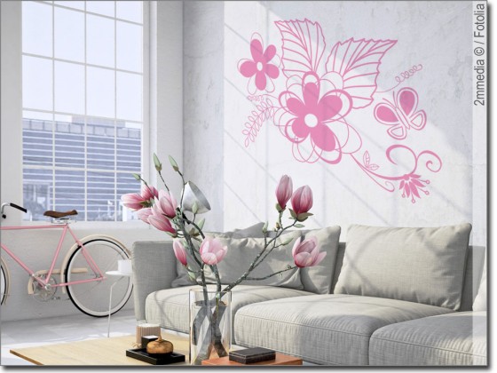 Preview: Wandaufkleber Blumen mit Schmetterling