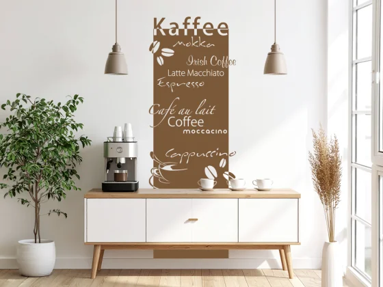Wandbanner mit verschiedenen Kaffeespezialitäten