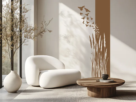 Wandtattoo Banner mit Gras und Vogelschwarm