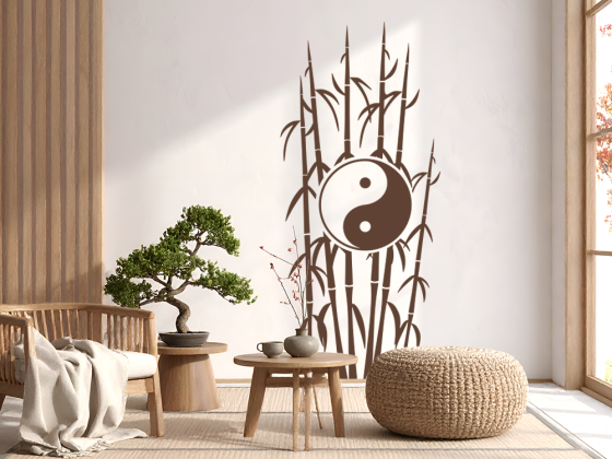 Preview: Wandtattoo Bambus mit Yin & Yang
