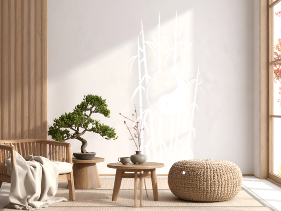 Preview: Wandtattoo Bambus mit Yin & Yang