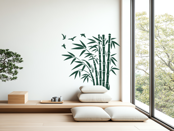 Wandtattoo Bambusstrauch und Vögel