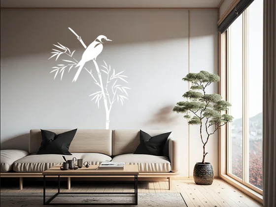 Wandtattoo Bambuszweig mit Vogel - Ansicht Farbauswahl
