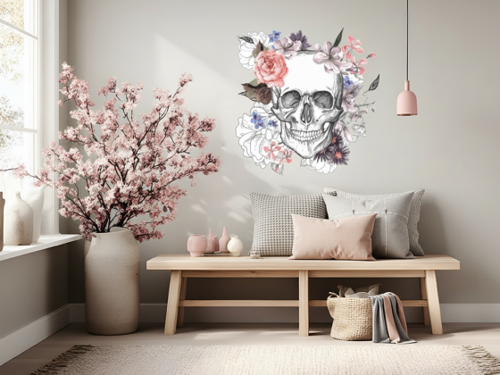 Preview: Wandtattoo Blumen Totenkopf