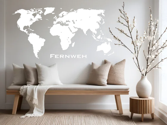 Wandtattoo mit Weltkarte und Fernweh Schriftzug