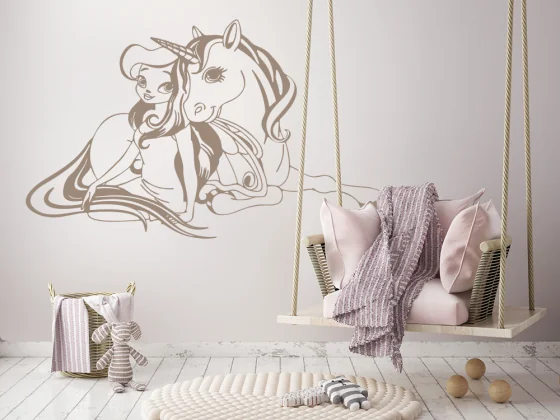 Wandtattoo mit niedlicher Fee und Einhorn