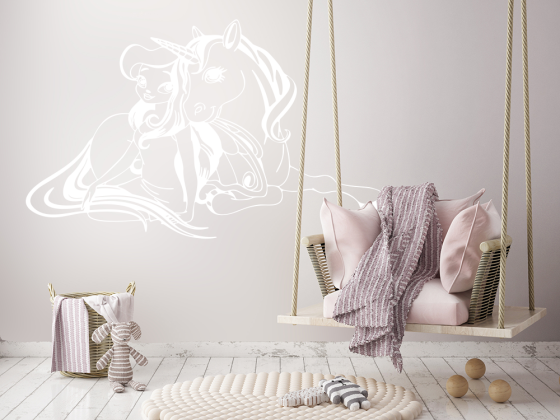 Preview: Wandtattoo Fee mit Einhorn