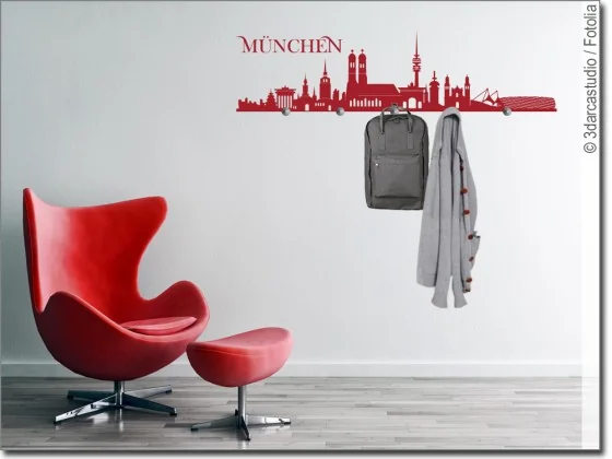 Wandtattoo Garderobe mit Münchner Skyline