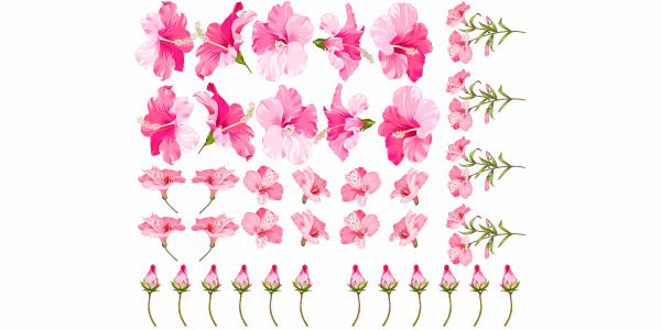 Preview: Wandtattoo Hibiskus Blütenset zur freien Anordnung