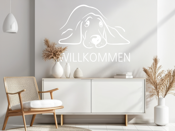 Preview: Wandtattoo Hund Willkommen