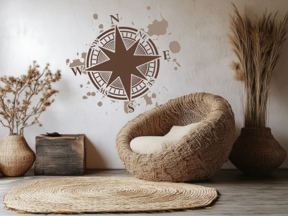 buntes Wandtattoo mit Kompass