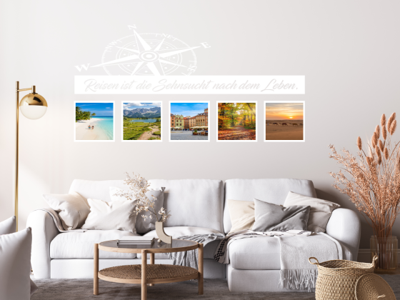 Preview: Wandtattoo Kompass mit Bilderrahmen