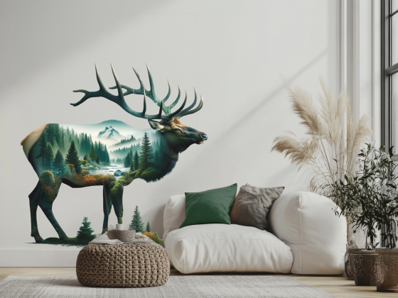 Preview: Wandtattoo Landschaftsmotiv Hirsch