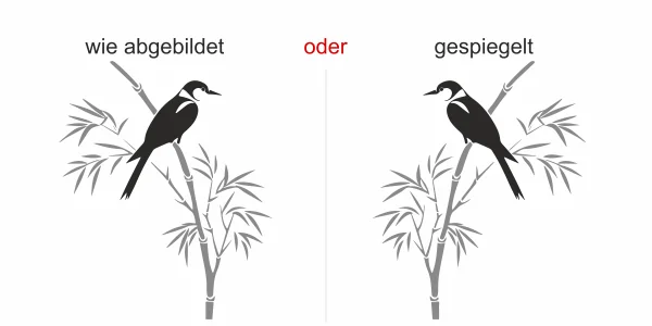 Mehrfarbiges Wandtattoo Bambuszweig mit Vogel - Ansicht Ausrichtung