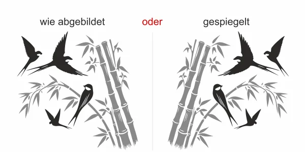 Mehrfarbiges Wandtattoo Bambusrohr mit Vögeln - Ansicht Ausrichtung