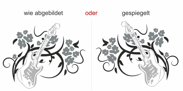 Buntes Wandtattoo mit rockigem Gitarrenmotiv und Blumen - Ansicht Ausrichtung