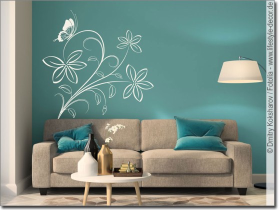 Preview: Wandtattoo Ornament mit Schmetterling