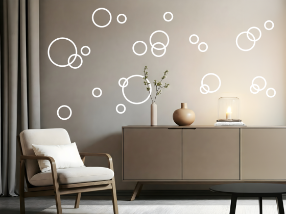 Preview: Wandtattoo Set mit Kreisen über Kommode