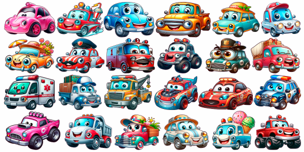 Preview: Wandtattoo Set Lustige Fahrzeuge zur individuellen Anordnung