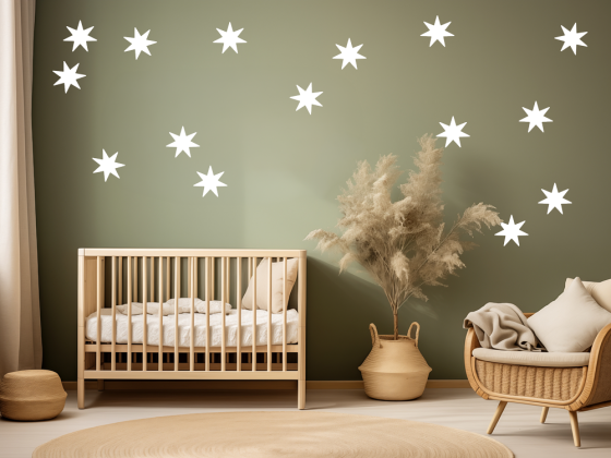 Preview: Wandtattoo Set mit tollen Sternen über Babybett