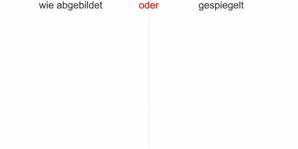 Aufkleber für die Wand mit süßem Hund - Ansicht Ausrichtung mit Farbauswahl