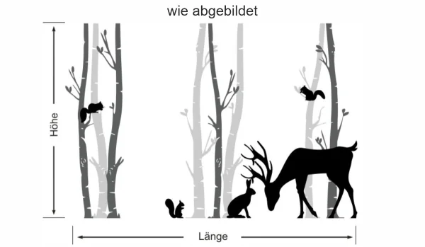 XXL Wandtattoo mit Birken und Tieren im Wald - Ansicht Ausrichtung