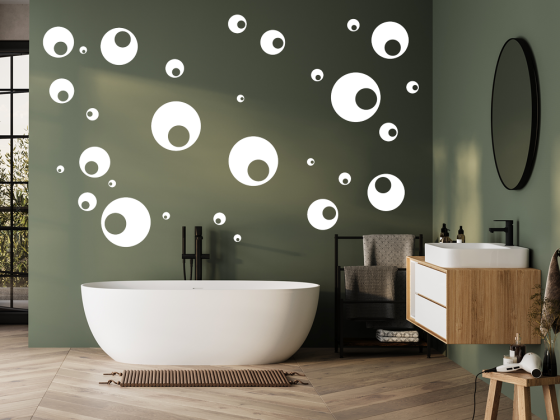 Preview: Wandtattoo Set mit Wasserperlen über Badewanne