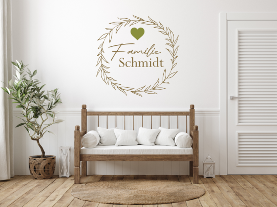 Preview: Wandtattoo Wunschtext im Blätterkranz