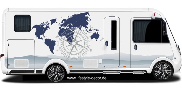 Preview: Wohnmobil Aufkleber Weltkarte mit Kompass Preview: Wohnmobil Aufkleber Weltkarte mit Kompass