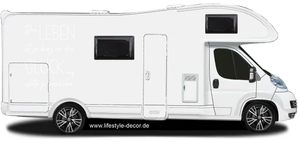 Wohnmobil Aufkleber Glück auf der Seite eines Campers