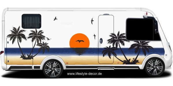 Preview: Wohnmobil Aufkleber Sonnenuntergang am Strand Preview: Wohnmobil Aufkleber Sonnenuntergang am Strand