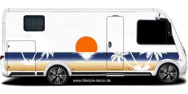 Preview: Wohnmobil Aufkleber Sonnenuntergang am Strand Preview: Wohnmobil Aufkleber Sonnenuntergang am Strand