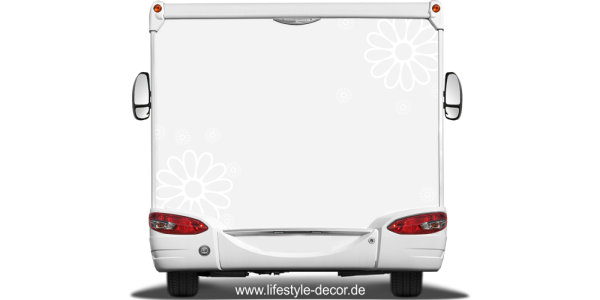 Preview: Blume Autoaufkleber auf Heck von Wohnmobil oder Wohnwagen - Ansicht Farbauswahl