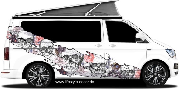 Preview: Autoaufkleber Totenköpfe und Blüten Preview: Autoaufkleber Totenköpfe und Blüten