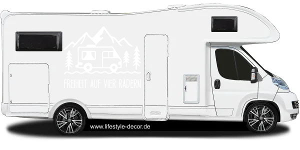 Wohnmobildekor Freiheit auf vier Rädern auf Seite - Ansicht Farbauswahl