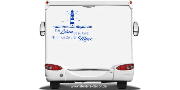 Wohnmobildekor Nimm dir Zeit für Meer auf hellem Heck eines Wohnmobils