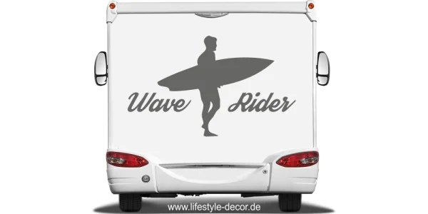 Aufkleber für den Wohnwagen mit Surfer Motiv