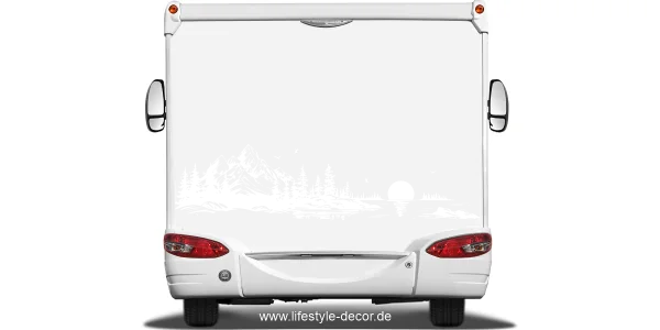 Wohnmobilsticker Alpensee mit Sonnenuntergang - auf Wohnmobilheck mit Farbauswahl